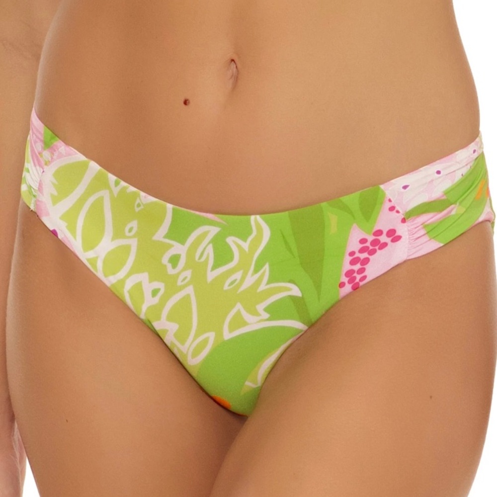 Trina Turk NWT swim bottoms La Palma Tab Side Hipster Bikini Size 8 Pink Green